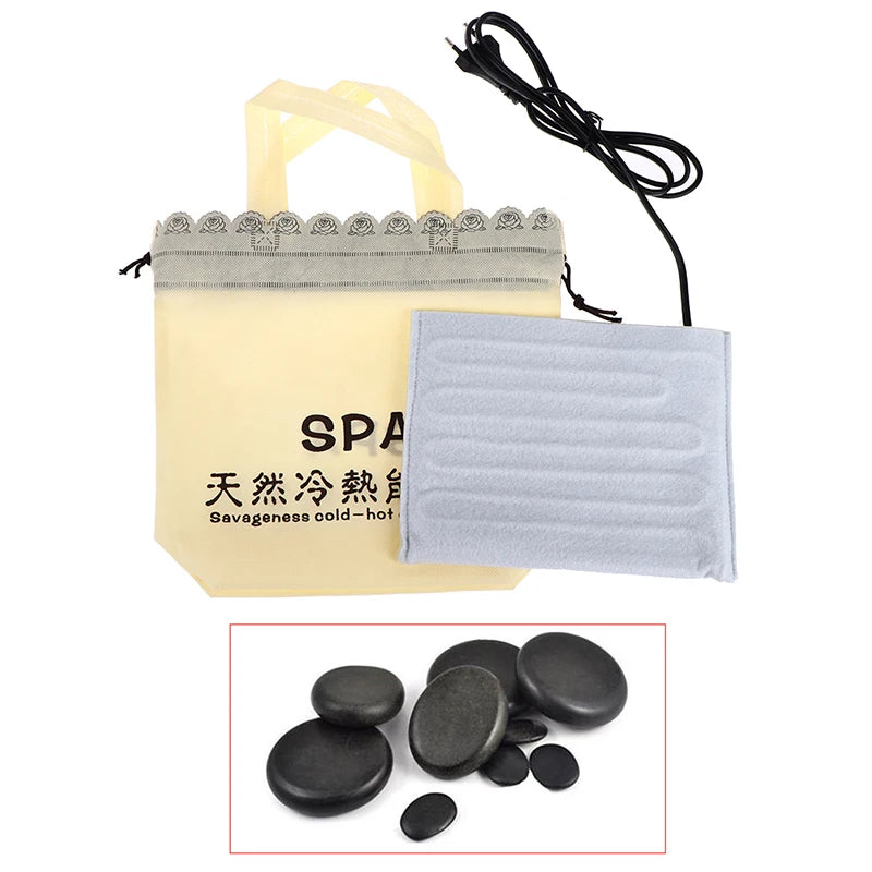 Kit Massagem 9 Pedras Quentes Vulcânicas + Bolsa Aquecedora